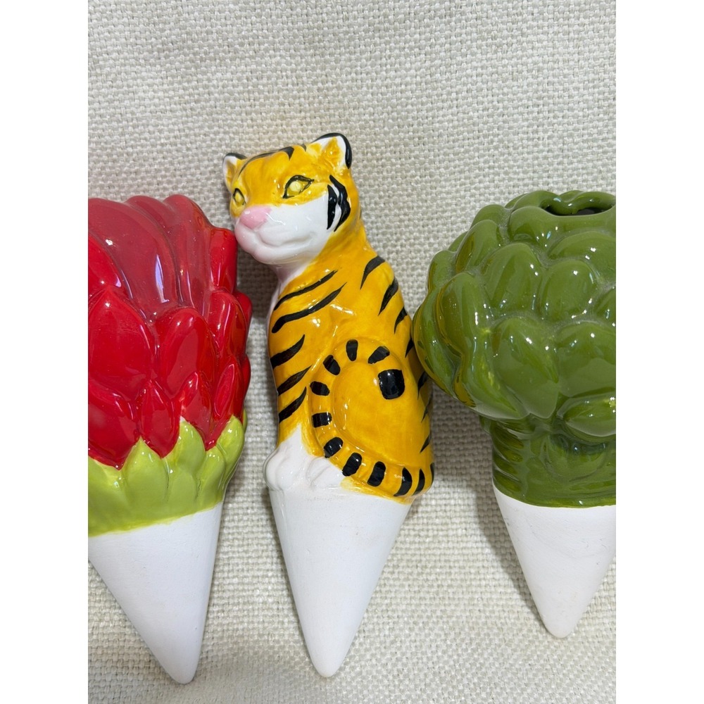 5 Pack Ceramic Self Watering Spikes Flower Tiger Butterfly Plant Stakes - Picture 5 of 11